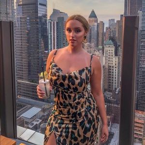 Leopard cowl neck satin cheetah print dress